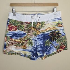 Y2K Hawaiian Tropical Beach Print Board Shorts